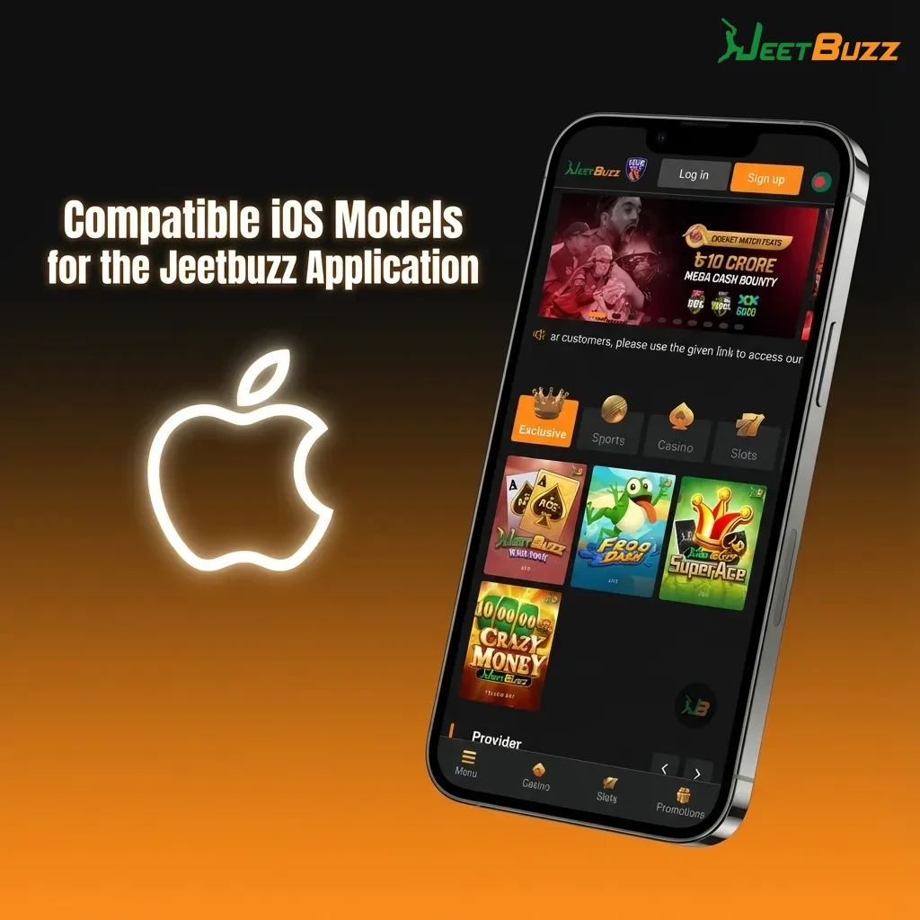 Chart listing compatible iPhone X to 15 series and newer iPads for installing the Jeetbuzz iOS app.