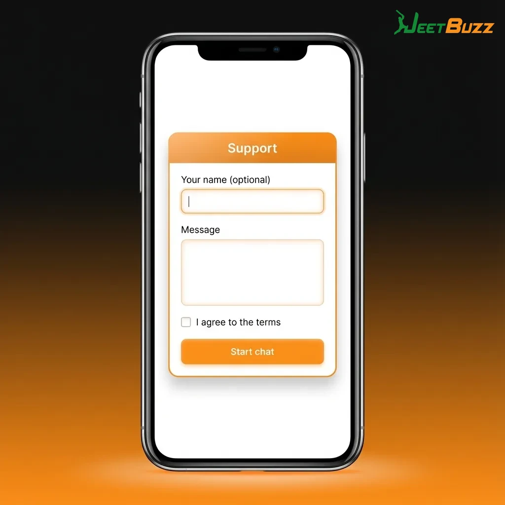 Illustration of a user logging in to the Jeetbuzz iOS app on an iPhone, entering username and password on the login screen