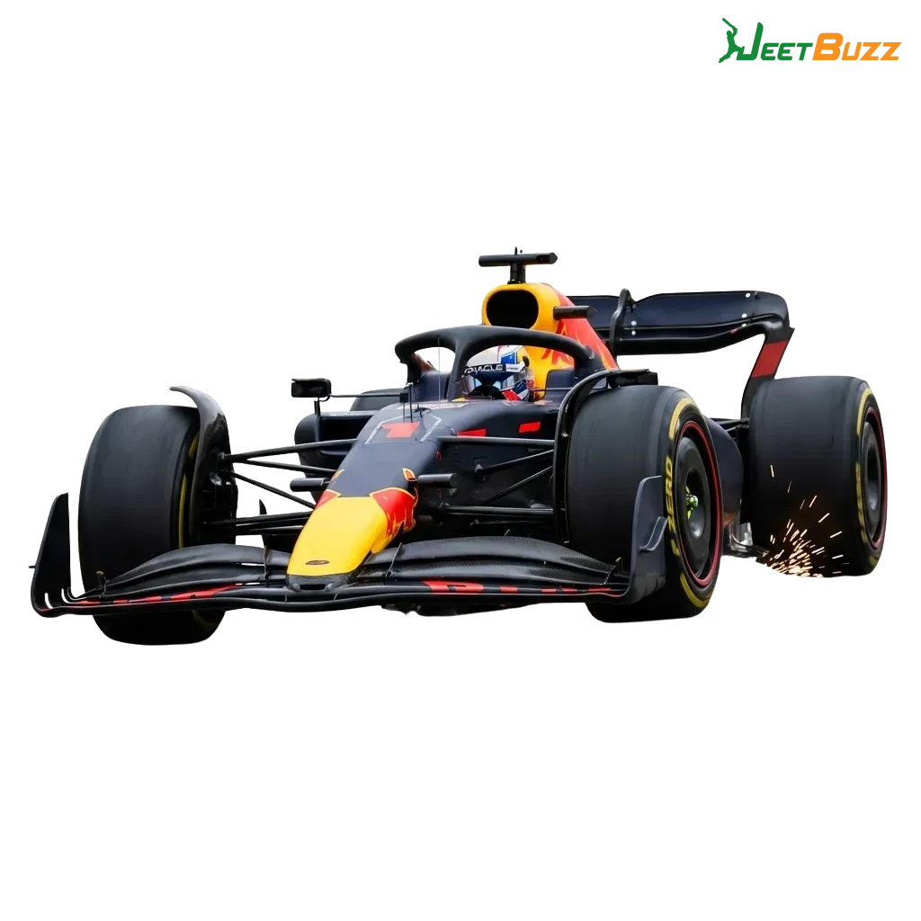 Banner promoting online Formula 1 betting in Pakistan on Jeetbuzz with cars racing and betting odds displayed