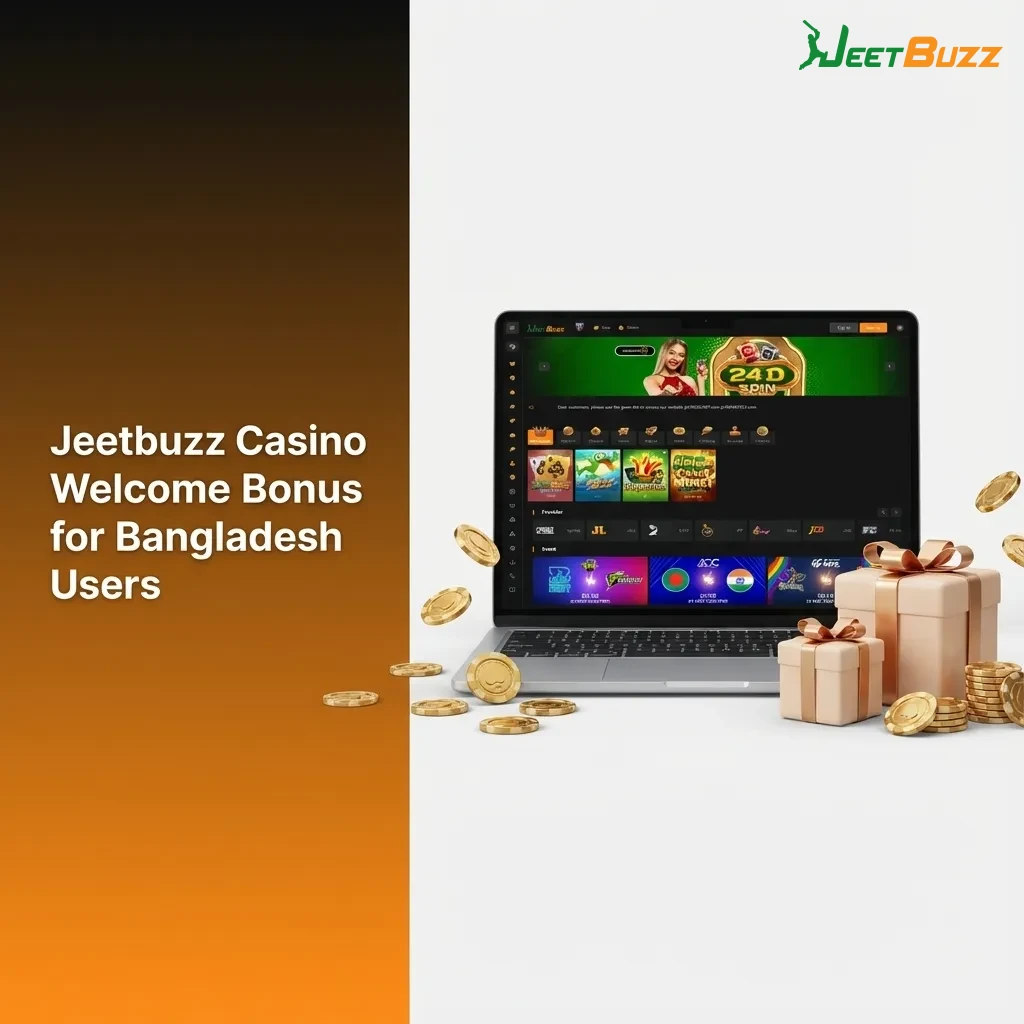 Jeetbuzz Casino welcome bonus banner for Bangladesh with free spins, 25% live cashback, and 50% sports refund in BDT