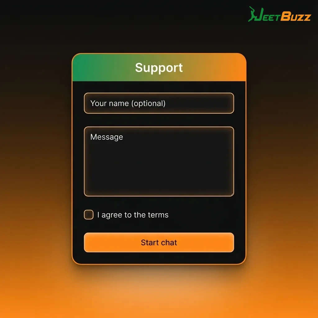 Jeetbuzz customer support page showing 24/7 help options for Pakistan players, including live chat, email, and FAQ.