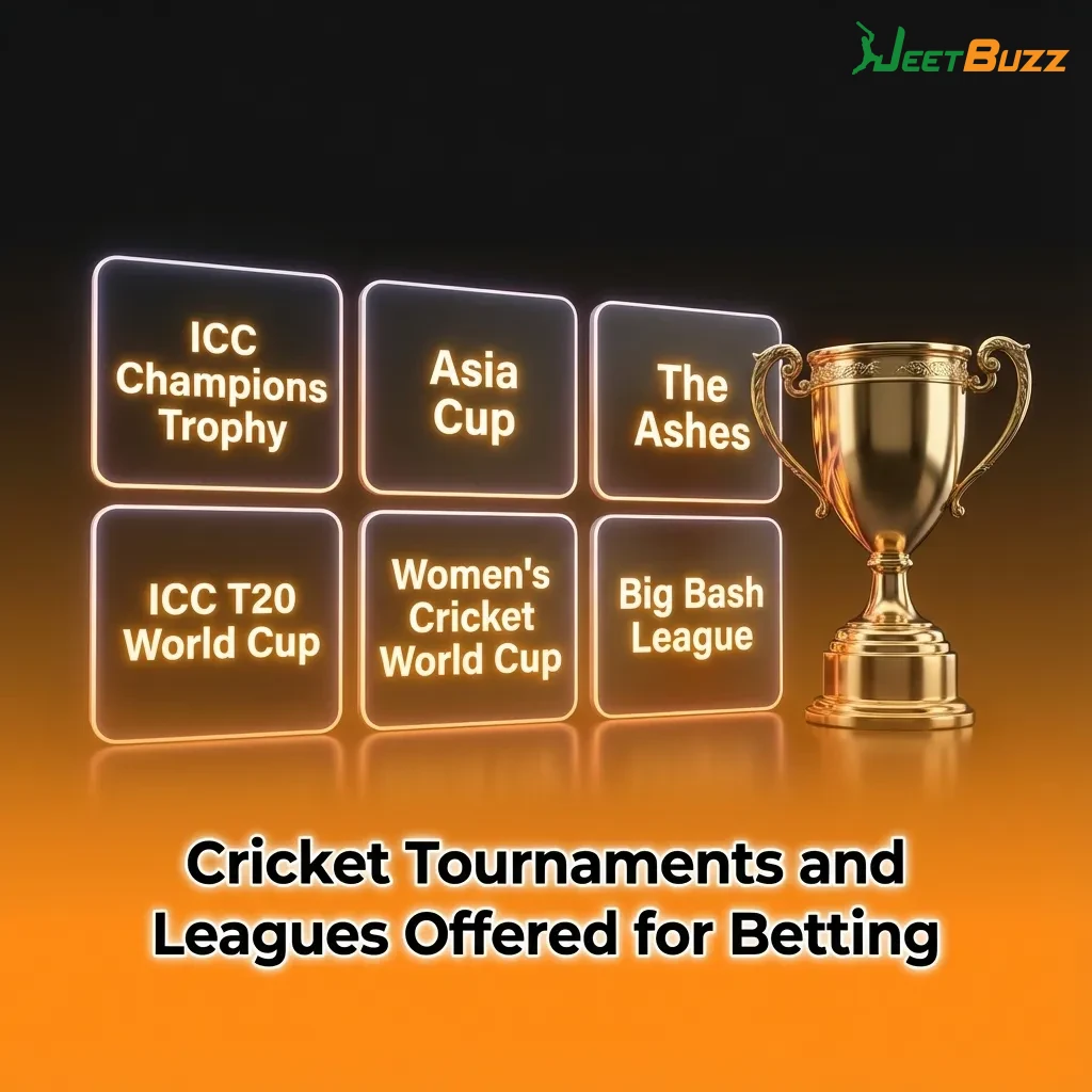 Illustrated cricket betting calendar showing World Cups, IPL, Ashes, and global T20 leagues with betting markets highlighted