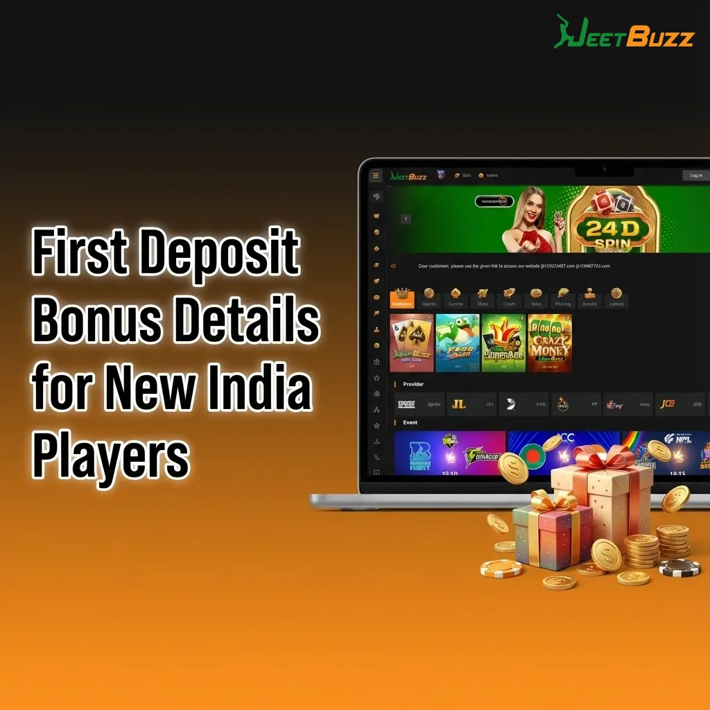 Promo banner showing India first deposit bonus: 7 free spins, 25% casino cashback, 50% sports refund, min ₹500 deposit