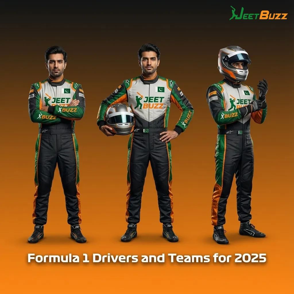 Table of 2025 Formula 1 teams, two drivers per team, with sample Jeetbuzz outright championship odds.
