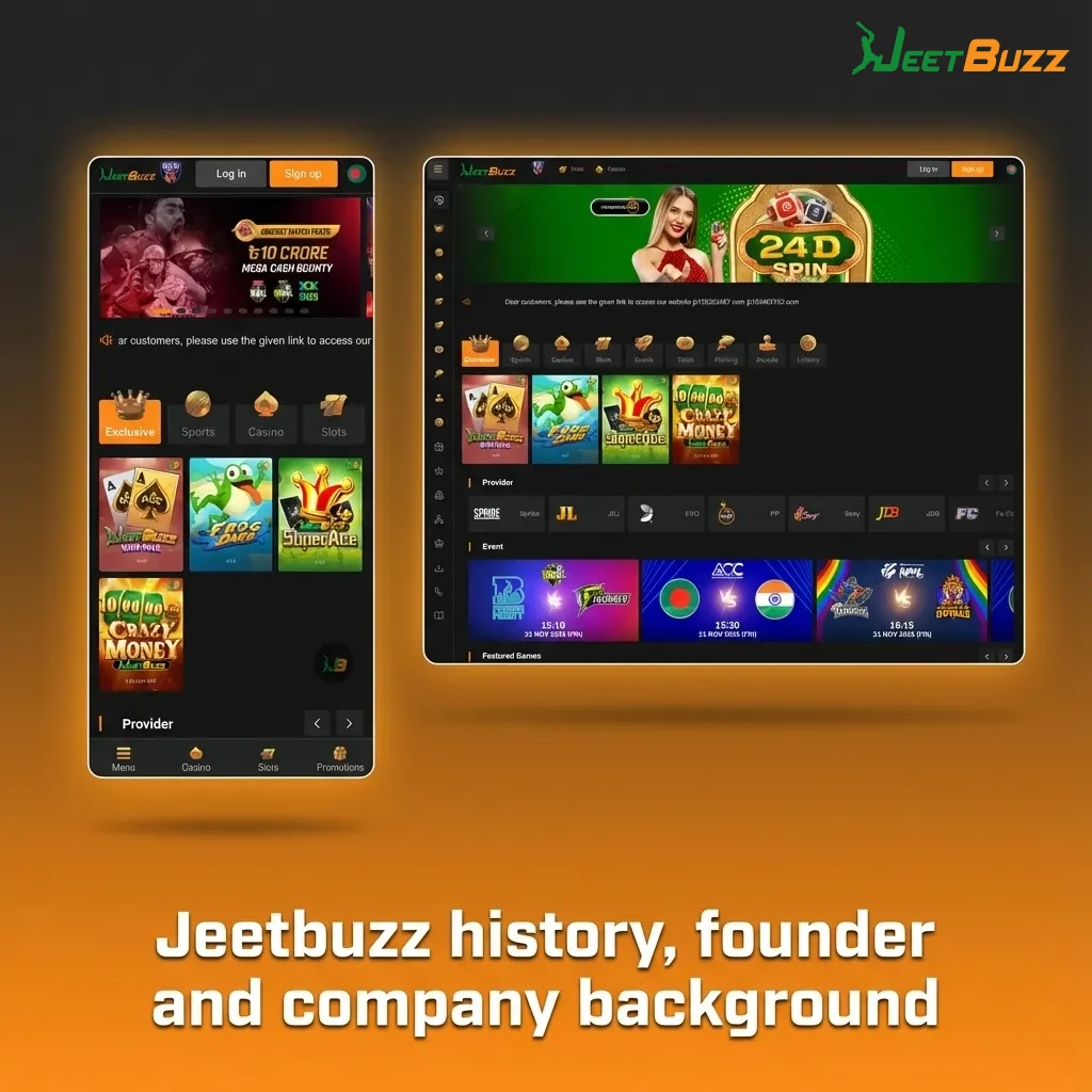 Timeline graphic of Jeetbuzz history, founder Ahmed Rashid, licensing, offices, tech growth and responsible betting focus