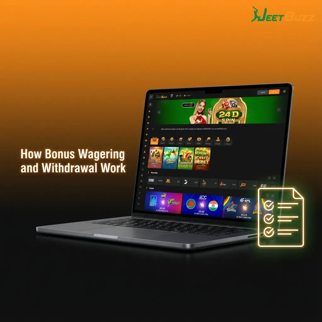 Diagram showing bonus and real money balances, wagering requirements, and conditions needed before withdrawing winnings