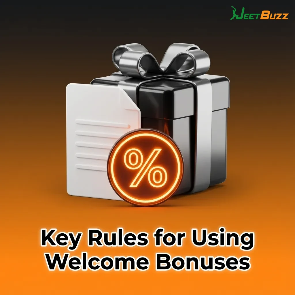 Infographic titled “Key Rules for Using Welcome Bonuses” listing Jeetbuzz wagering terms and bonus conditions in bullet points
