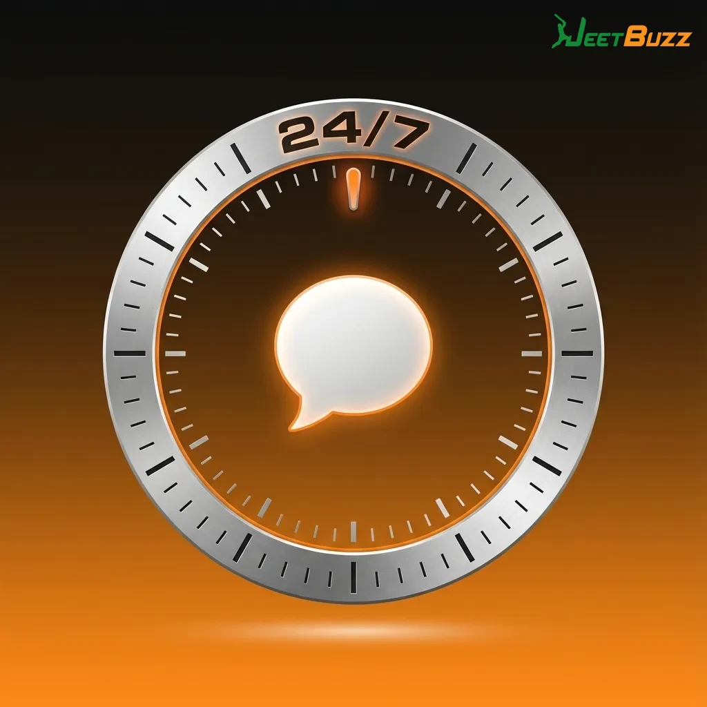 Jeetbuzz website live chat window showing a user typing to a 24/7 support agent for betting help
