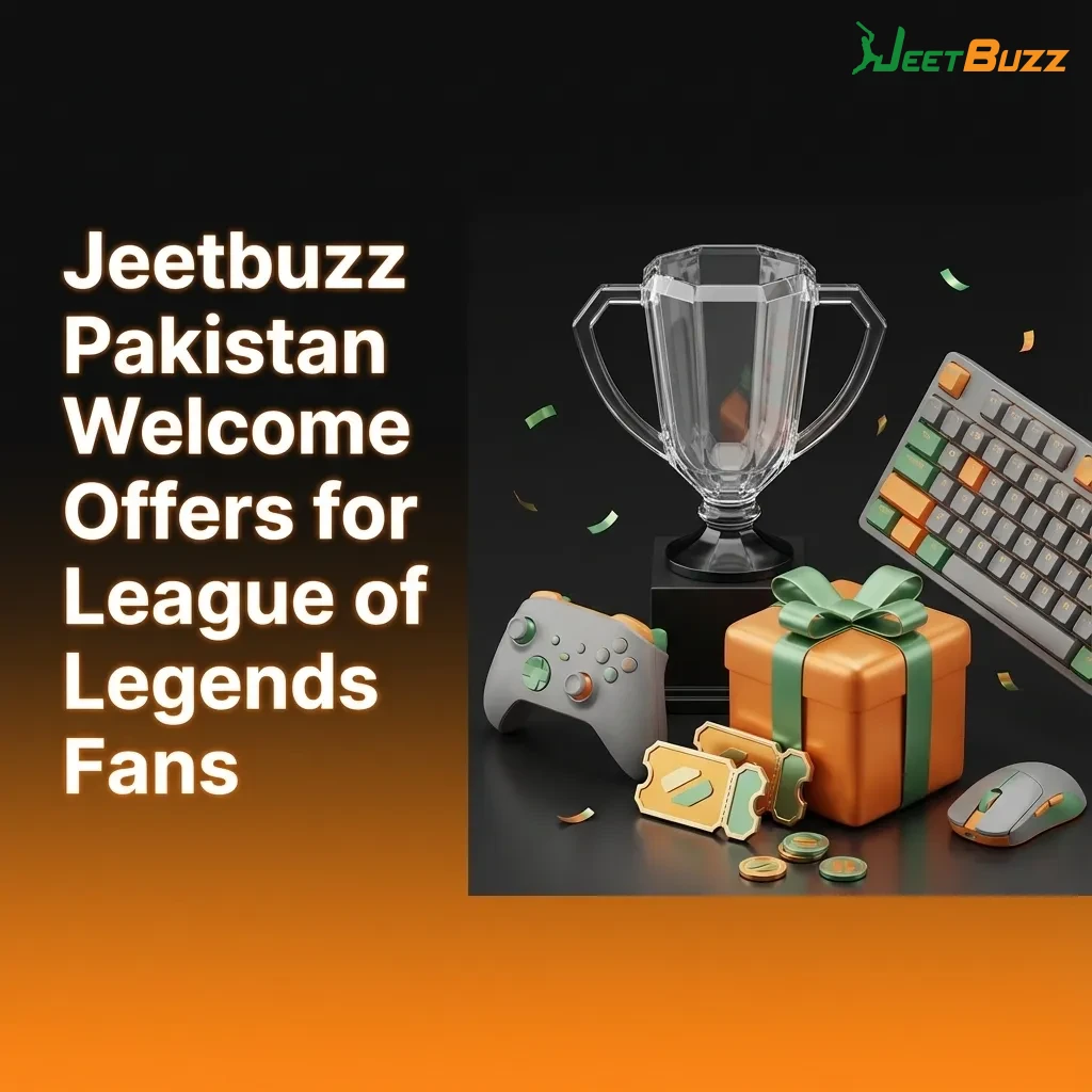 Jeetbuzz Pakistan welcome offer banner for new League of Legends bettors, highlighting spins, cashback and sports refund