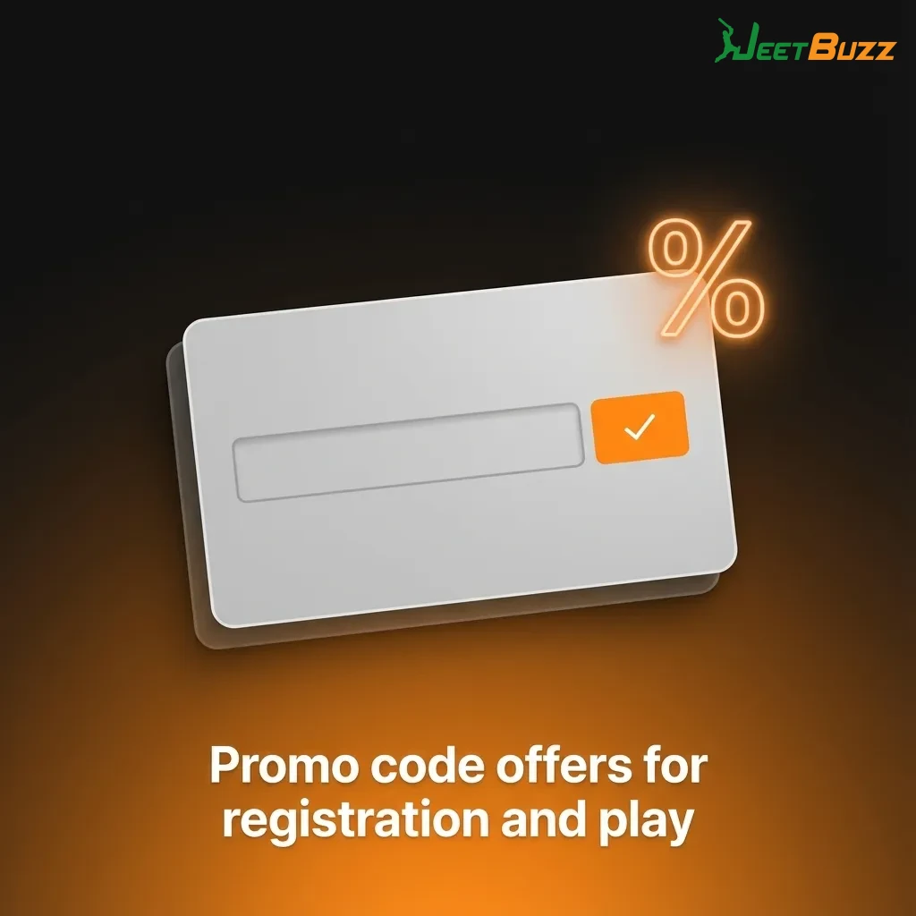 Illustration of a player entering a promo code on a registration screen to unlock extra spins, cashback, and bonus funds