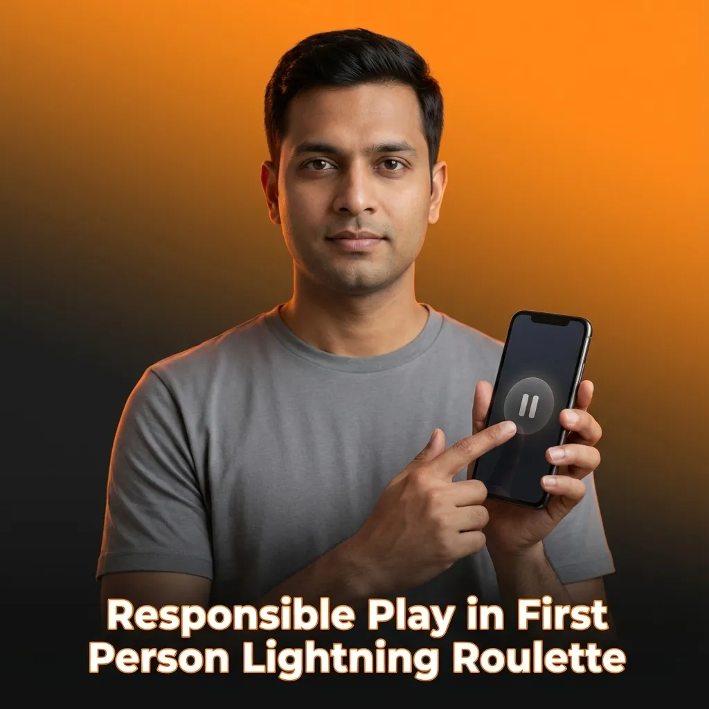 Illustration of First Person Lightning Roulette with responsible gambling tips: set limits, treat play as fun, seek help if needed