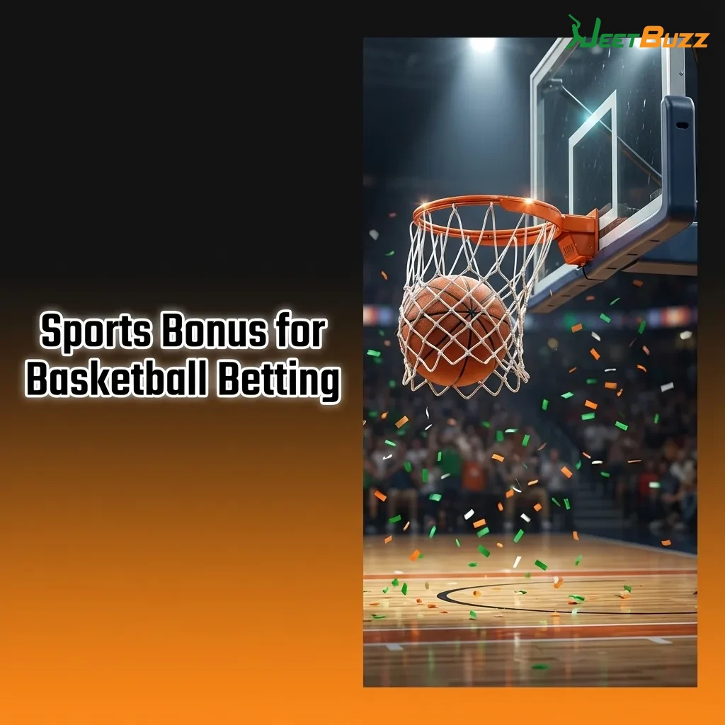 Banner promoting a Jeetbuzz basketball betting welcome bonus with a basketball, court graphics, and offer text