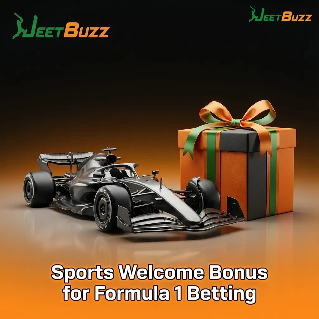 Jeetbuzz sports welcome bonus banner for new Formula 1 betting users, showing F1 car and bonus offer on first deposit