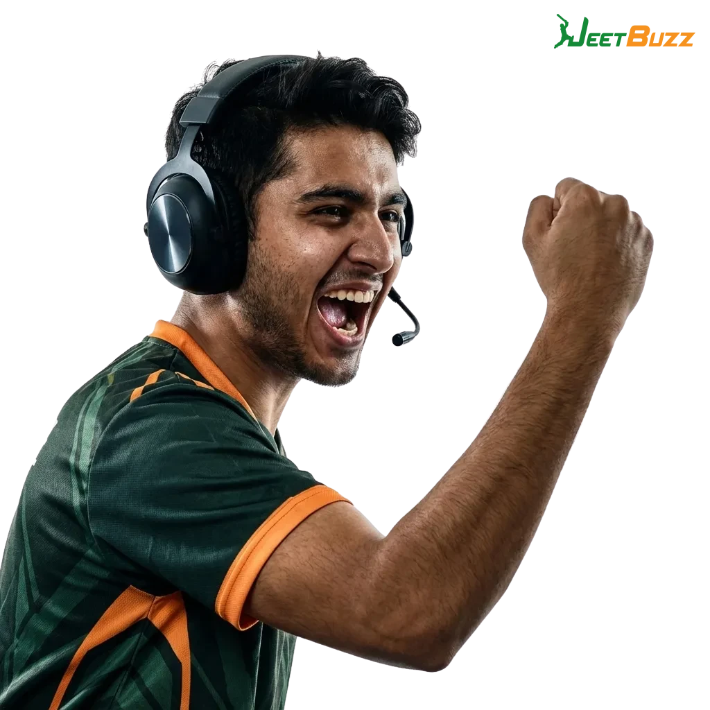 Pakistani gamer using Jeetbuzz mobile app to bet on live esports with bonus offers and competitive odds displayed