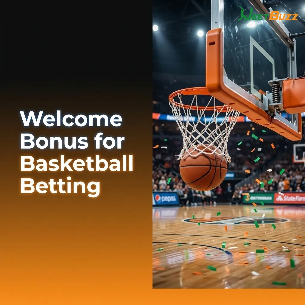 Banner promoting a welcome bonus for new basketball betting users with INR deposit match offer.