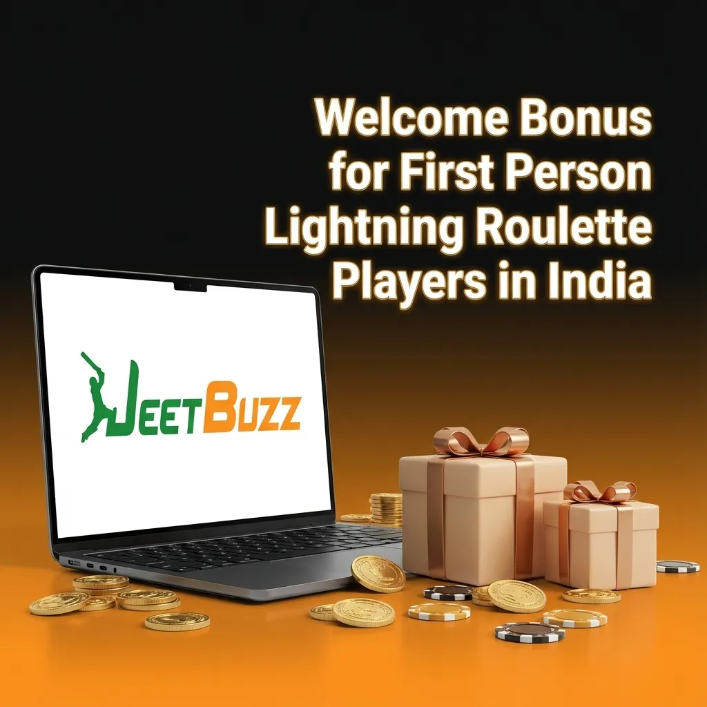 Welcome bonus ad for Indian First Person Lightning Roulette players, showing free spins, cashback, sports refund and steps to claim