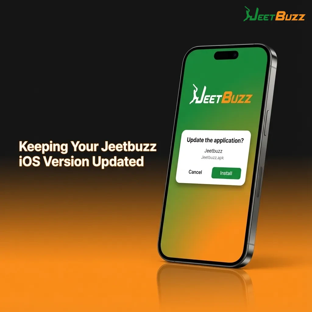 iPhone screen showing Jeetbuzz PWA icon and refreshed betting interface, highlighting automatic updates without App Store