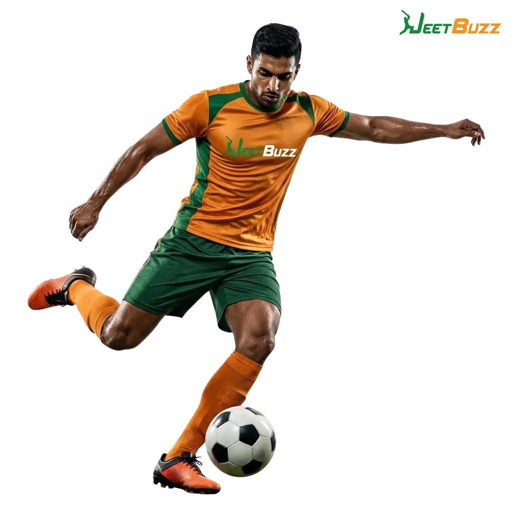 Laptop screen showing Jeetbuzz football betting interface with match odds, markets, and Indian rupee stakes displayed