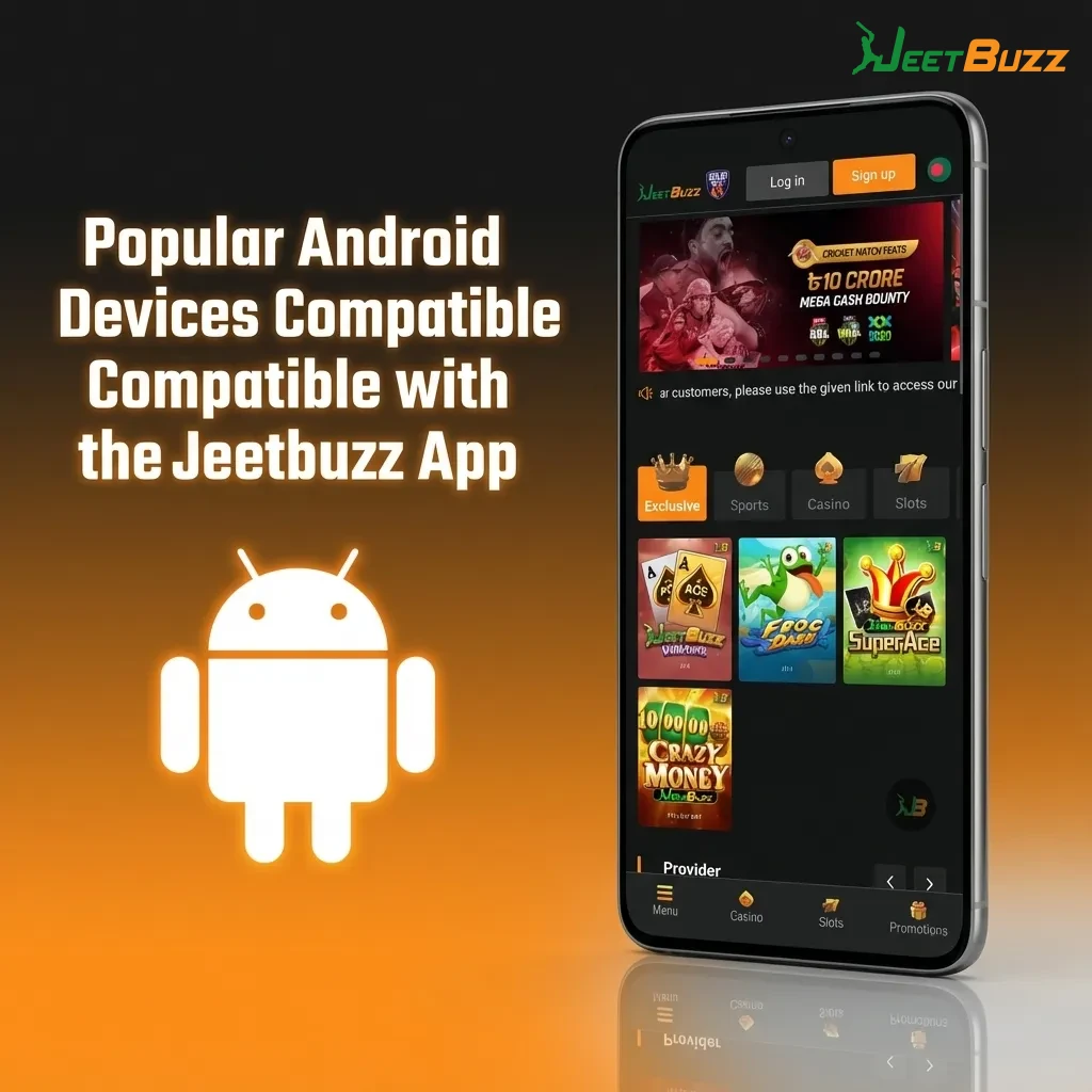 Grid of popular Android phones in Bangladesh labeled as compatible with the Jeetbuzz betting and casino app