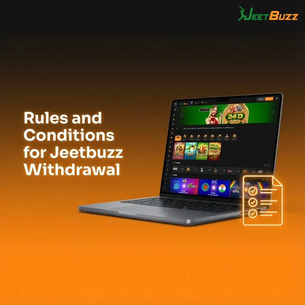 Infographic listing Jeetbuzz withdrawal rules for Bangladeshi players, including verification, name match, and anti‑fraud checks