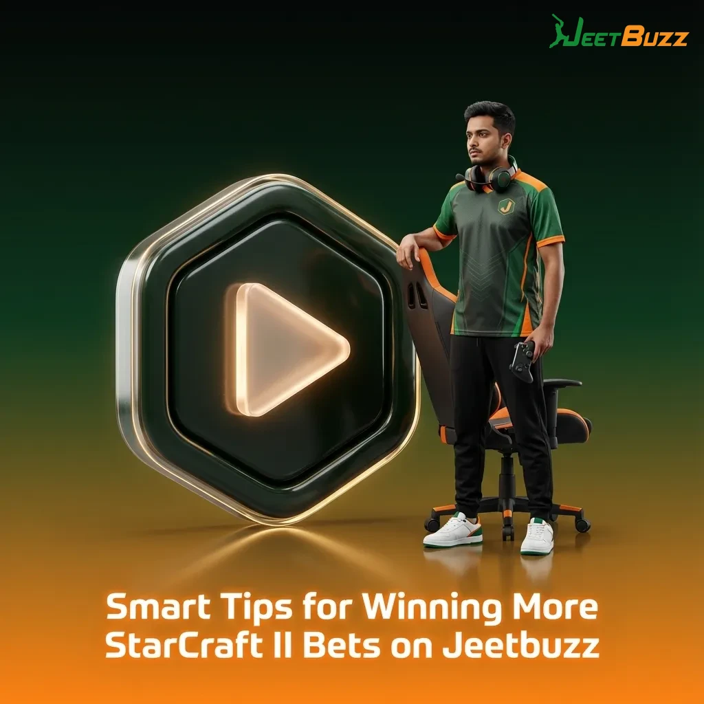 StarCraft II match on screen with Jeetbuzz logo and text overlay: “Smart Tips for Winning More StarCraft II Bets”