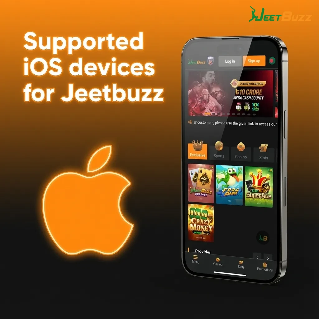 Graphic listing Jeetbuzz-supported iPhones from 7 to 14 series and iPads (7th gen+, Air 3+, mini 5+) running iOS 11+