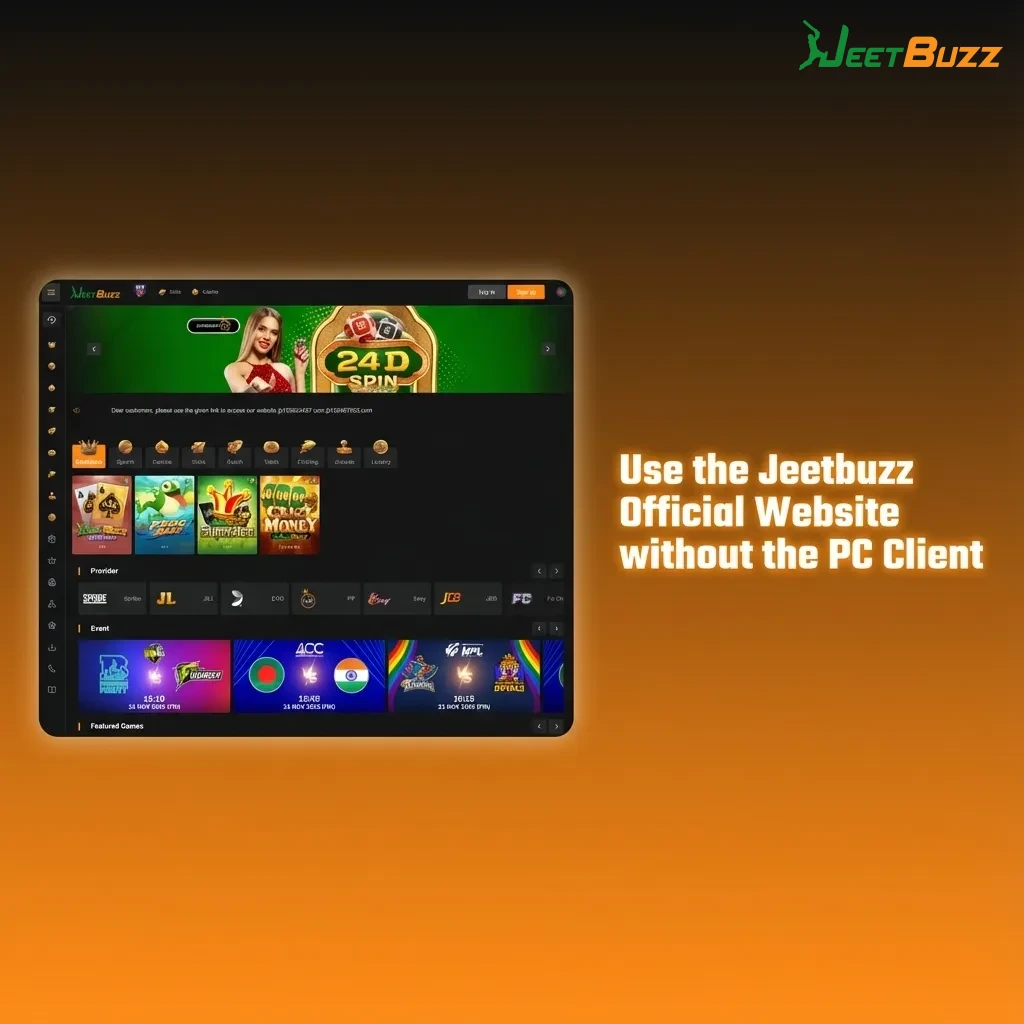 Person using Jeetbuzz sports betting and casino website in a browser on a shared or work computer, no PC client installed