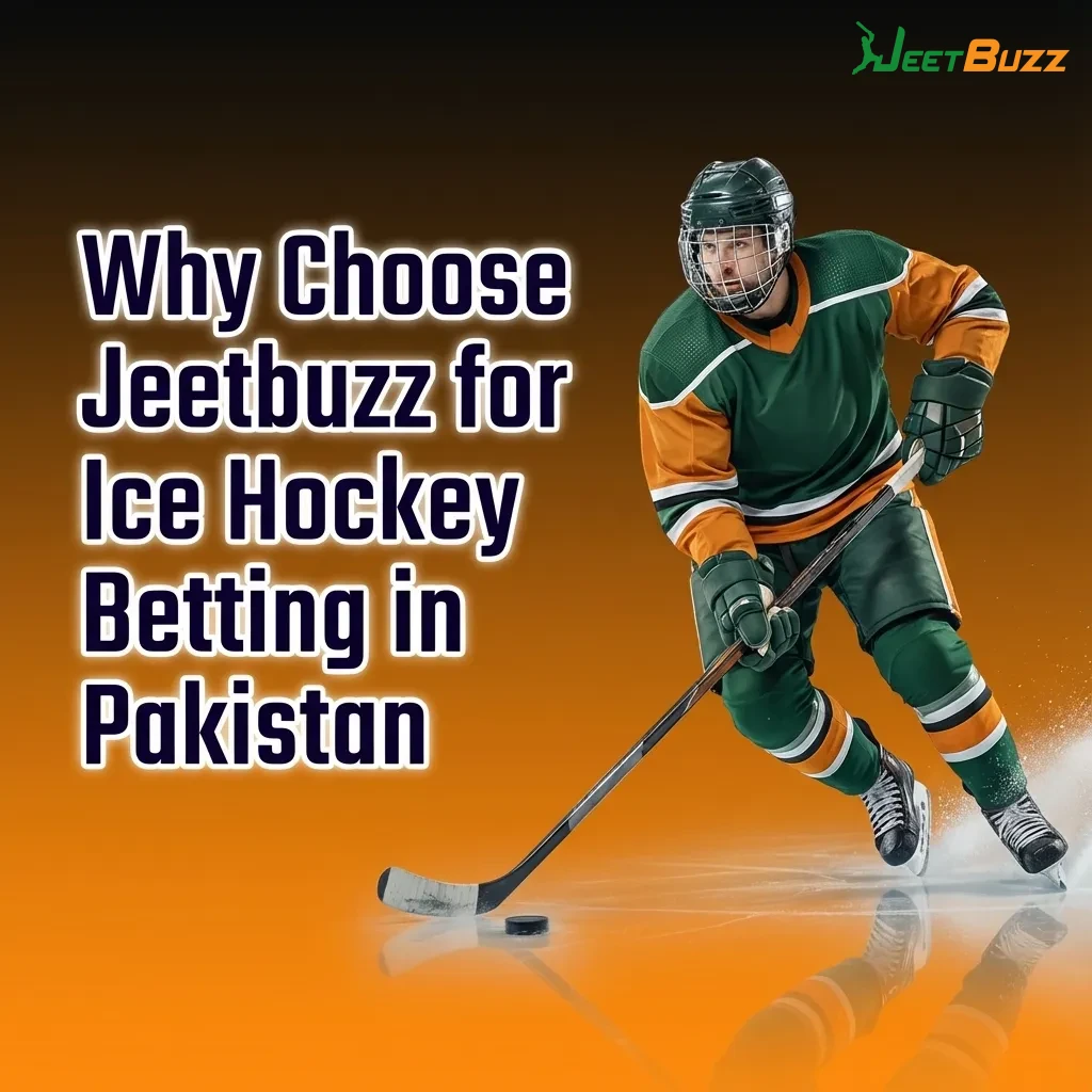 Graphic highlighting Jeetbuzz ice hockey betting benefits for Pakistani users, including live odds, PKR payments, cashout, and mobile use