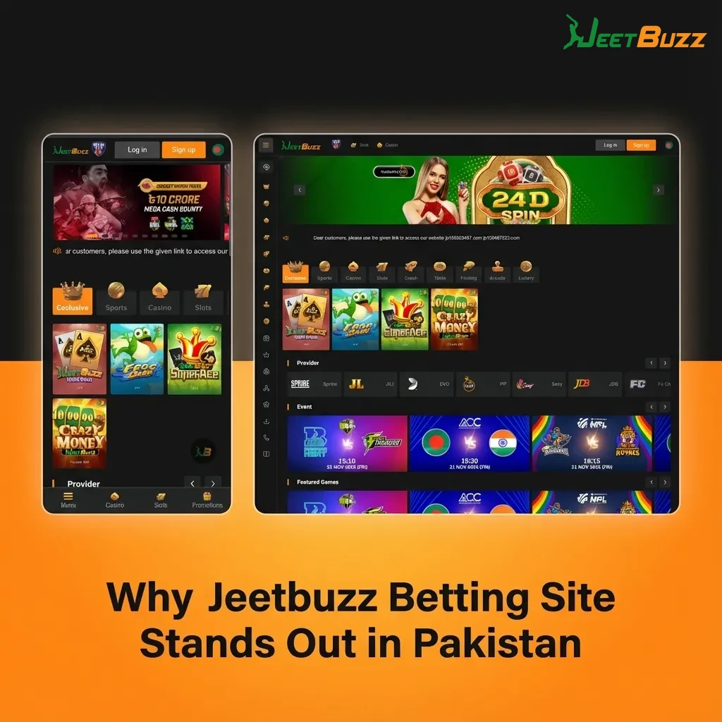 Illustrated promo for Jeetbuzz Pakistan showing local payment icons, cricket betting odds, and highlighted bonus offers